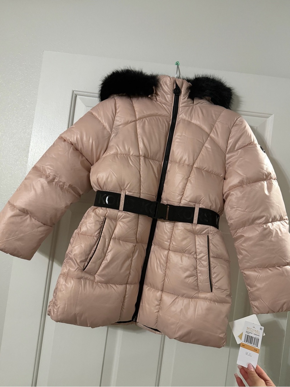 Michael Kors Girls Size 8 Rosewater Puffer Coat Faux Fur NWT